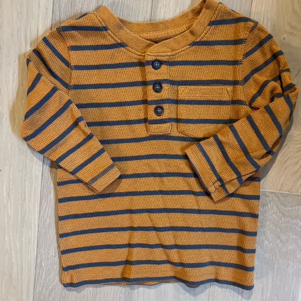 Cat & Jack Mustard and Navy Striped Long-Sleeve Henley